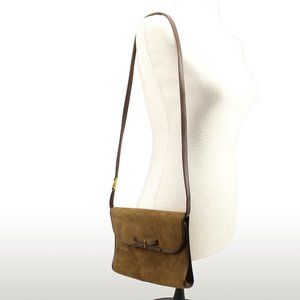 Vintage Christian Dior Amber Suede Leather Strap Small Shoulder Bag Purse France